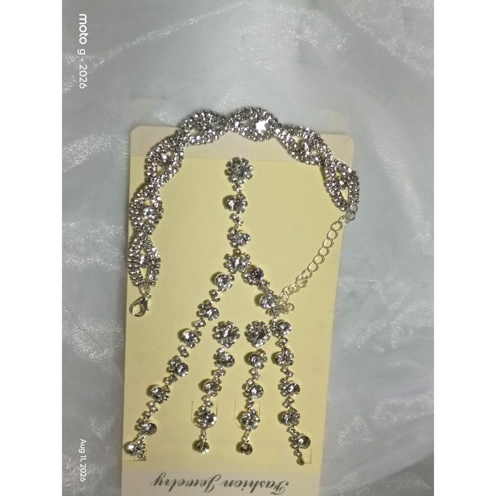 Childs Dress up or Halloween Silver Crystal Rhinestone Necklace Set